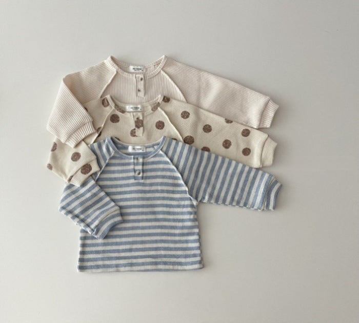 Baby Striped &amp; Polka Dot Pattern &amp; Solid Color Loose Comfort Shirt-0