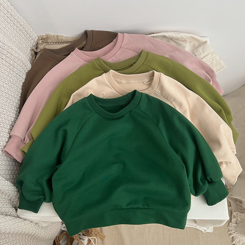 Baby Solid Color Long Sleeve Pullover Crewneck Hoodies-0