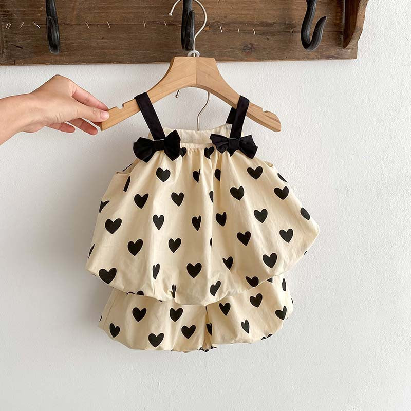 New Arrival For Summer: Heart Print Camisole Dress And Shorts Set-0