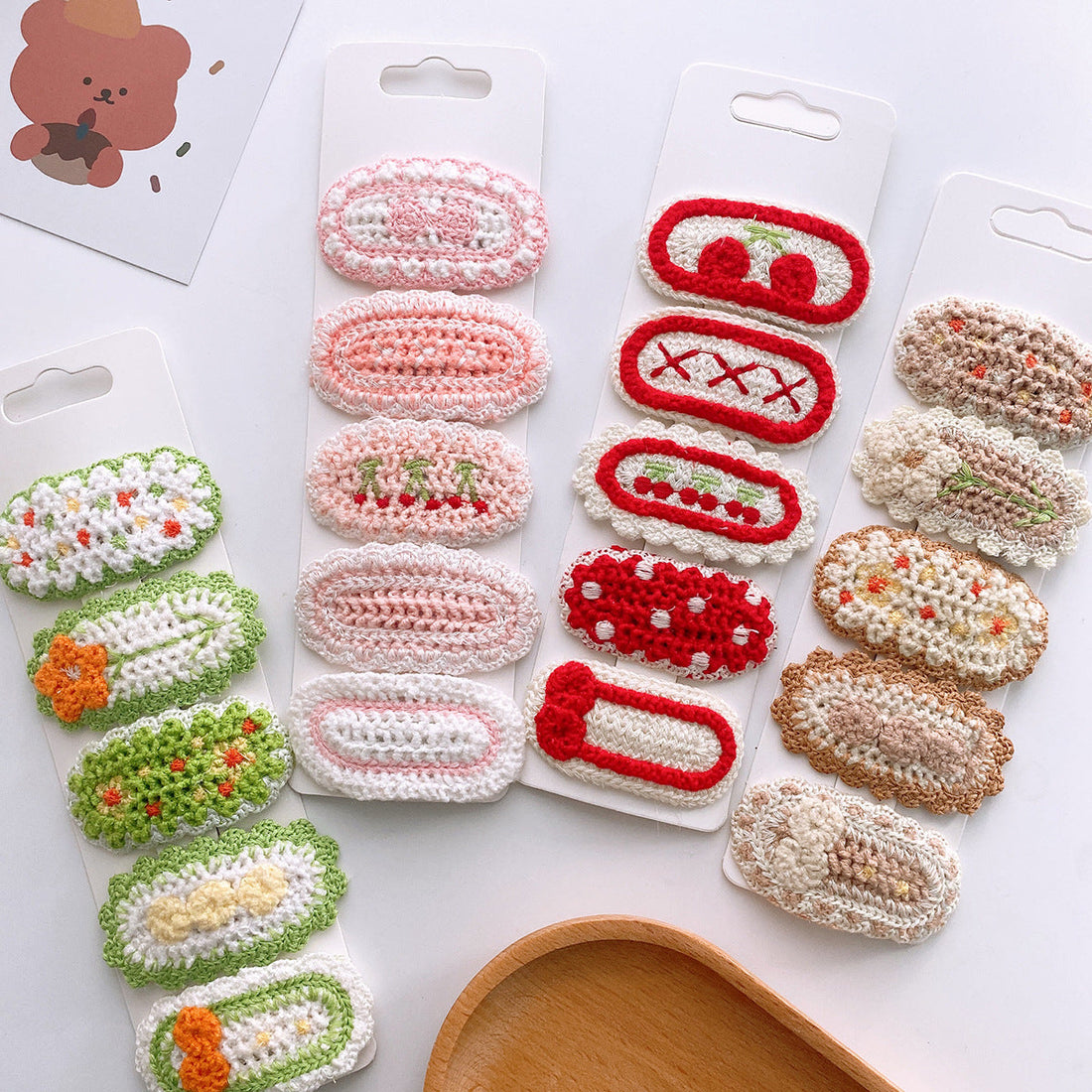 Korean-Style Versatile Knit Hair Clip With Sweet Floral Design For Girly Charm 5-Piece Set-0