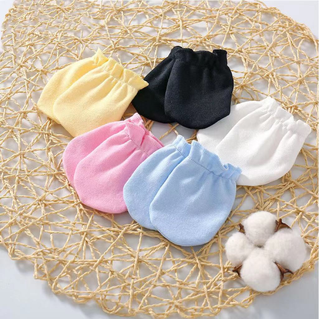 Newborn Baby Solid Color Soft Cotton Gloves For All Seasons-0