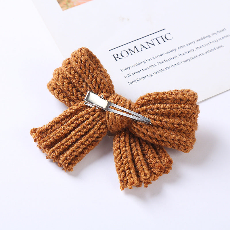 Baby Solid Color Big Knitted Bow Handmade Hairpin-10