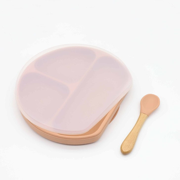 Baby Silicone Compartment Plate With Wooden Spoon-10