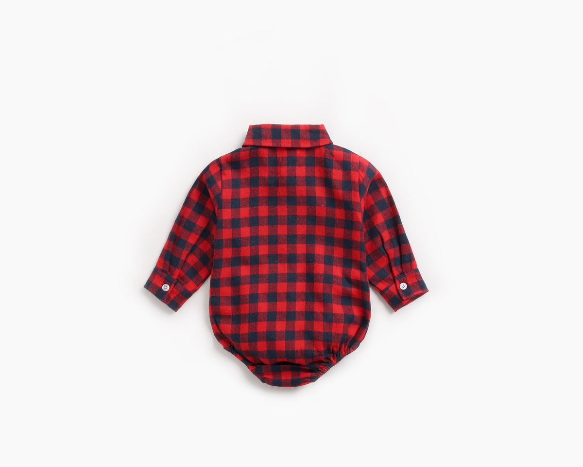 Baby Boy Plaid Pattern Buttoned Shirt With Pockets Long Sleeve Onesies In Autumn-9