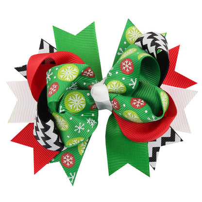 Christmas Various Pattern Dovetail Bow Shape Design Hair 5 Clips Festival Gift-10