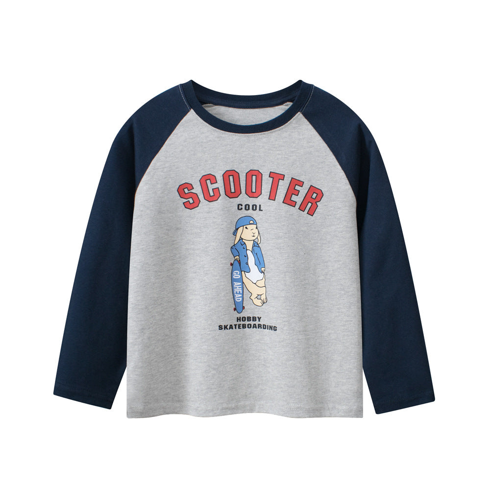 Baby Kids Boys Cartoon And Letters Printing Crew Neck Long Sleeves Pullover-0