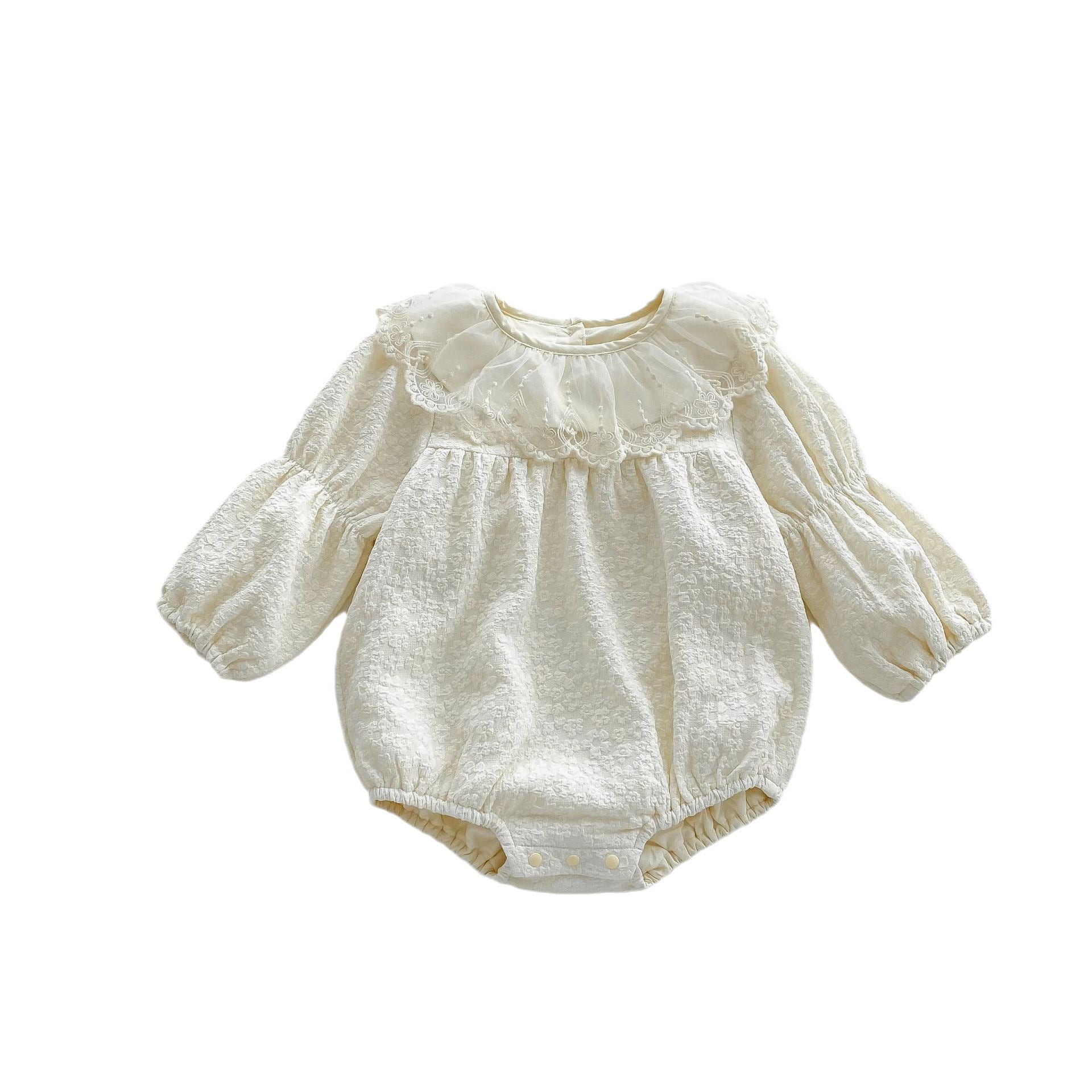 New Arrival Baby Solid Color Onesie For Girls With Lace Collar-1