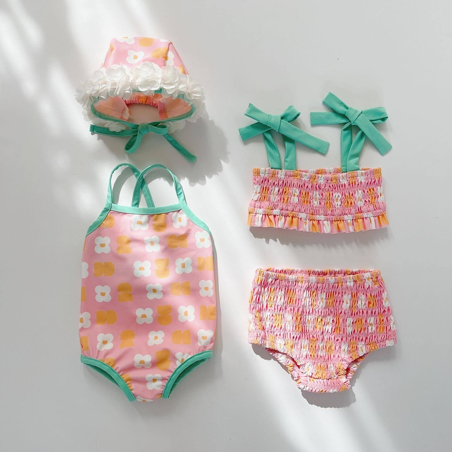 Baby Girl Flower Pattern Fashion Swimwear Sets-3