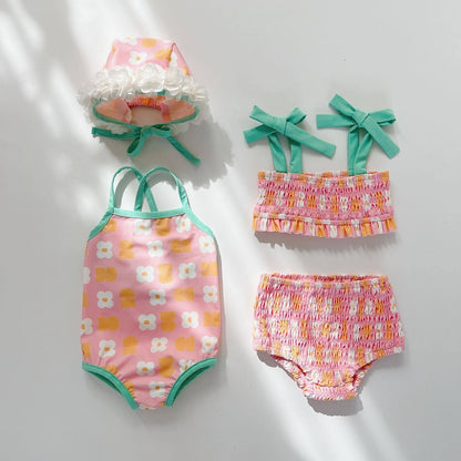 Baby Girl Flower Pattern Fashion Swimwear Sets-3