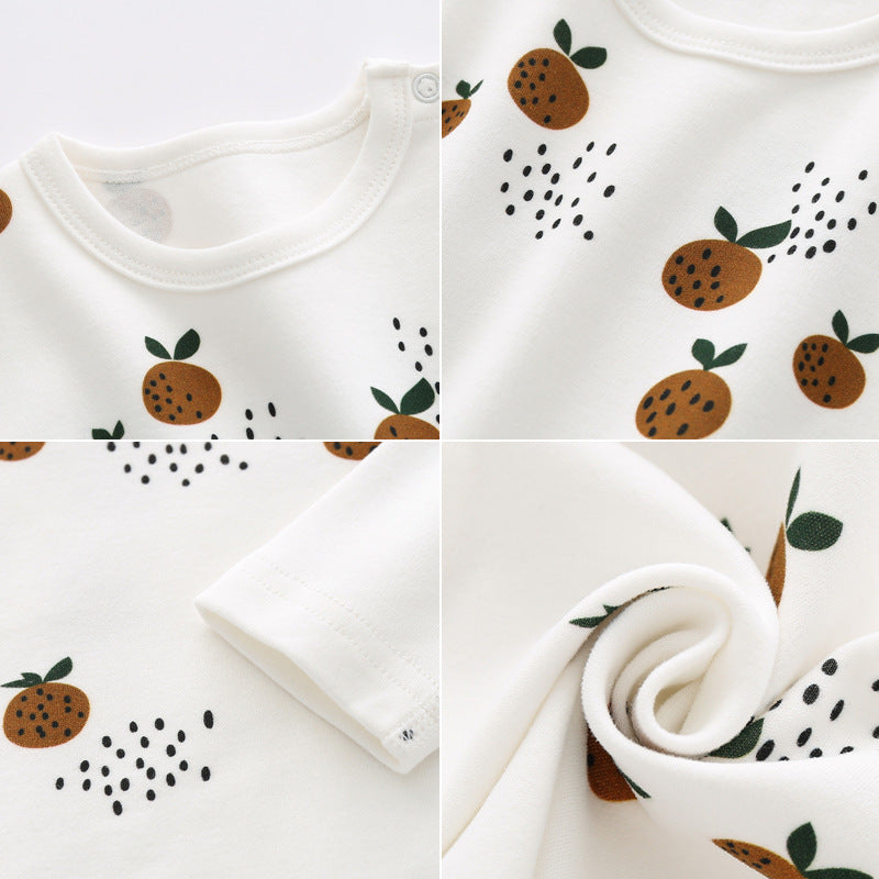 Baby 1pcs Allover Fruit Graphic Long Sleeve Bottoming Shirt &amp; Trousers Sets-9