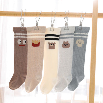 Baby Cartoon Graphic Mid Tube College Style Striped Socks-9