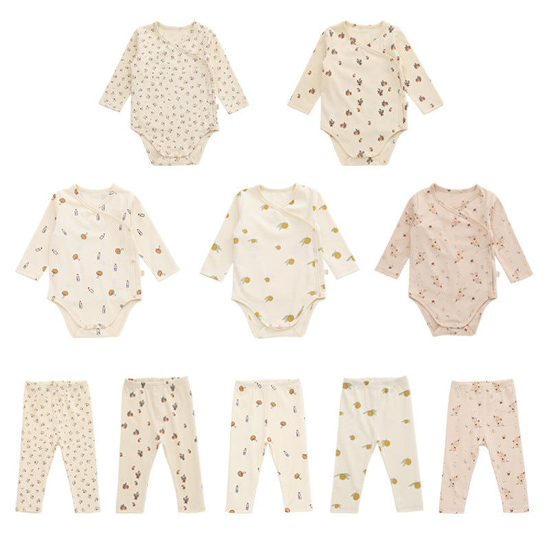 Baby Floral Print Pattern Side Buckle Design Cute Thin Style Air Conditional Clothes Sets-10