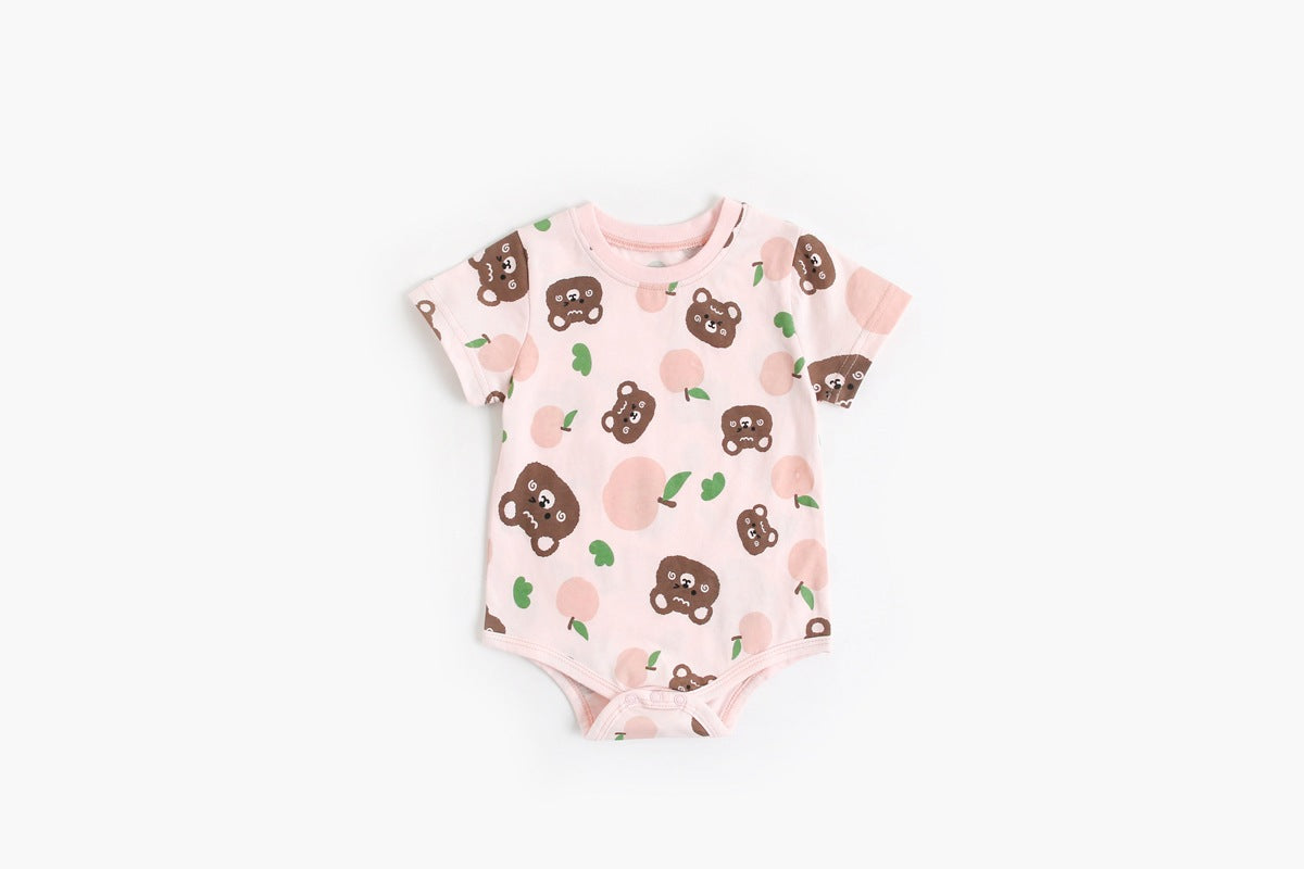 Baby Boy And Girl Cartoon Print Short-Sleeved O-Neck Casual Onesies In Summer-11