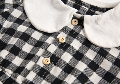 Baby Girl Plaid Pattern Doll Collar Design Long Sleeve Onesies With Buttons-11