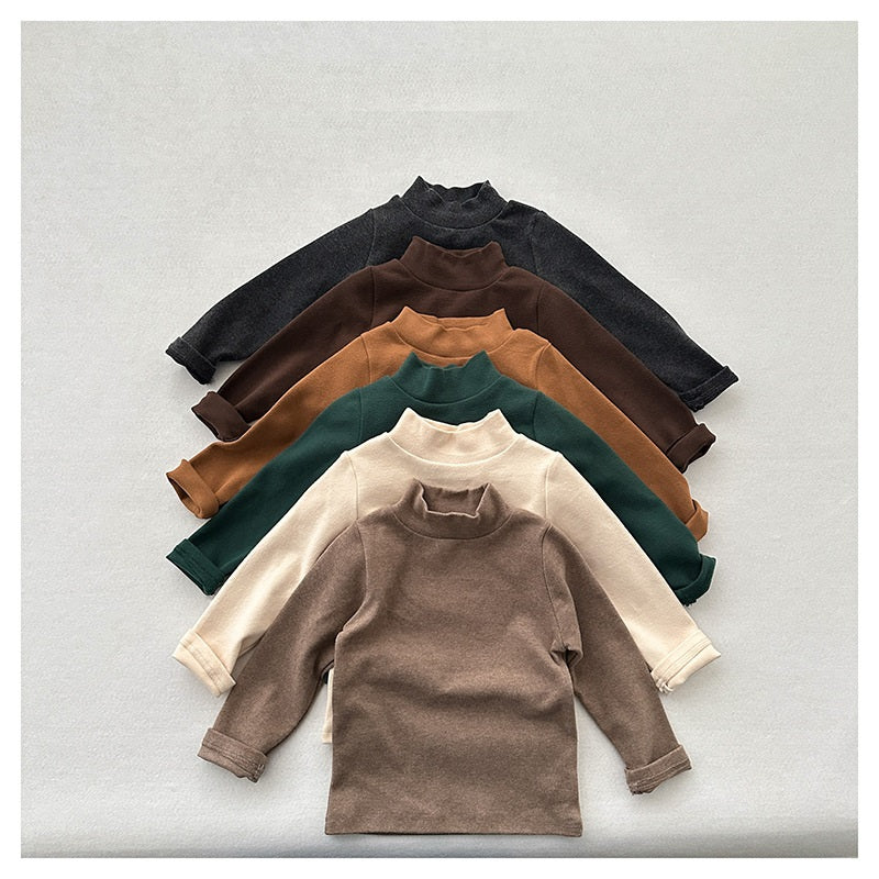 Unisex Baby Kids Stretch Solid Long Sleeve Sweatshirt – Versatile Children’s Fall/Winter Top With Half Turtleneck And Brushed Inner Layer-11