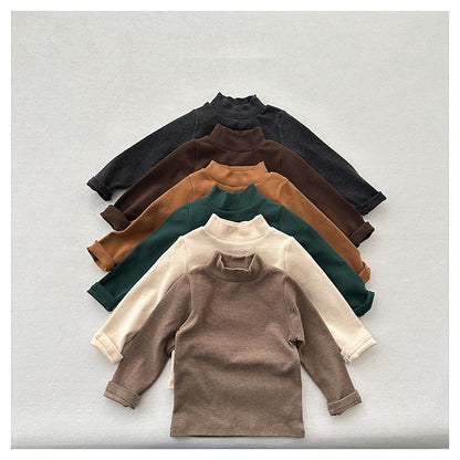 Unisex Baby Kids Stretch Solid Long Sleeve Sweatshirt – Versatile Children’s Fall/Winter Top With Half Turtleneck And Brushed Inner Layer-11