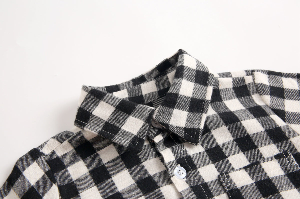 Baby Boy Plaid Pattern Buttoned Shirt With Pockets Long Sleeve Onesies In Autumn-10