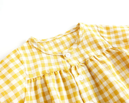 Baby Girl Plaid Pattern Single Breasted Design Shirt Combo Shorts Sets-11