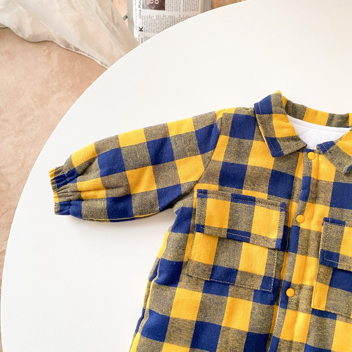 Baby Boy Plaid Pattern Snap Button Front Long-sleeved Thick Rompers-11