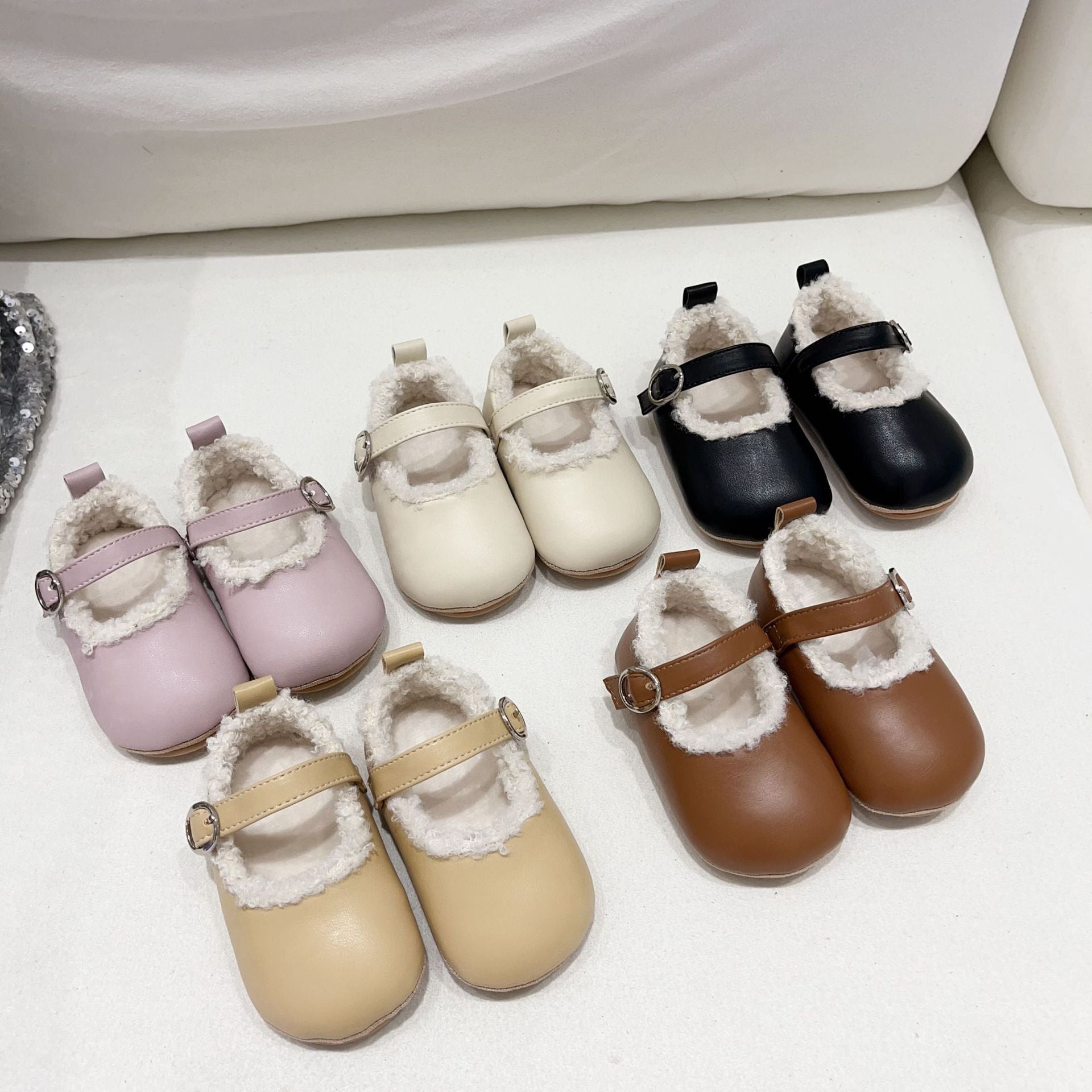 Ins Infant Baby Girl Solid Color Plush Warm Anti-Slip Shoes In Winter-10