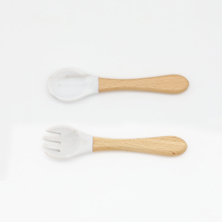 Baby Food Grade Wooden Handles Silicone Spoon Fork Cutlery-9