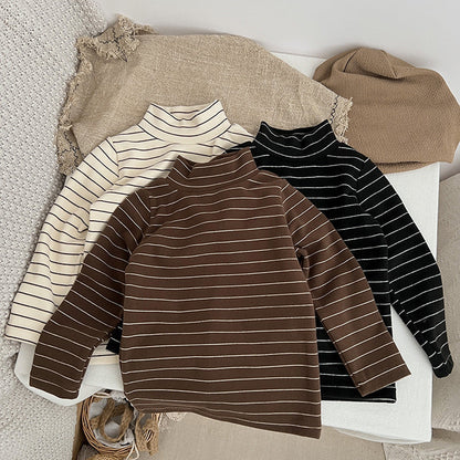 Baby Striped Pattern High Turtle Nack Soft Cotton Comfy Shirt-0