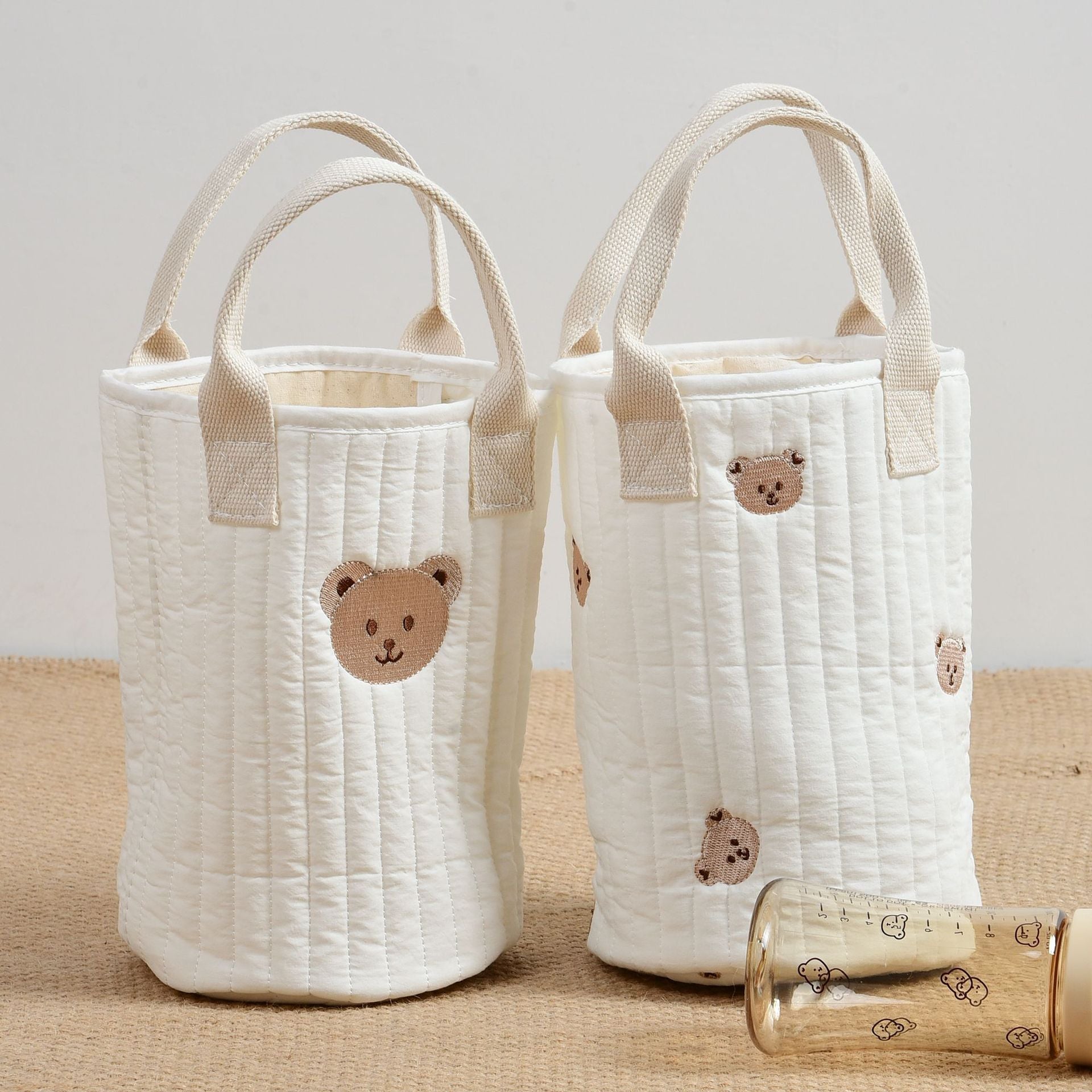 Baby Embroidered Pattern Baby Bottle Storage Mommy Handbag With Compartment-1