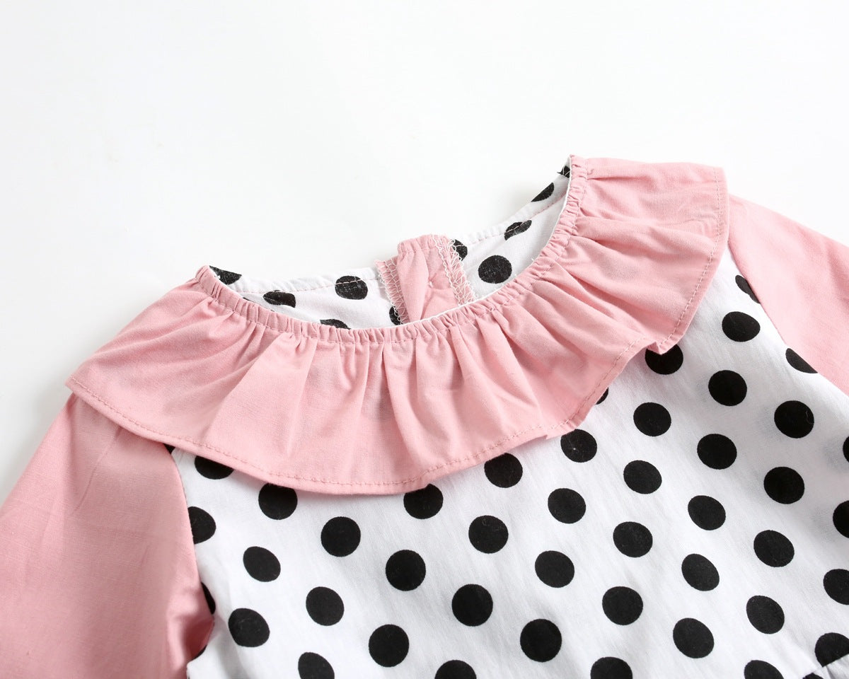 Baby Girl Polka Dot Pattern Ruffle Collar Design Long Sleeves Bodysuit Onesies-12