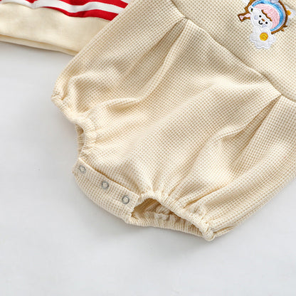 Baby Striped Pattern Shirt Combo Cartoon Graphic Corduroy Fabric Strap Onesies Sets-12