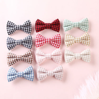 Girls Plaid Pattern Bow Tie Hair Fabric Clips Handmade Accessory-0