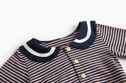 Baby Girl Striped Pattern Sailor Collar Design Fashion Long Sleeves Bodysuit Onesie-12