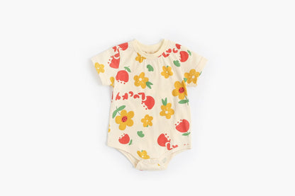 Baby Boy And Girl Cartoon Print Short-Sleeved O-Neck Casual Onesies In Summer-12