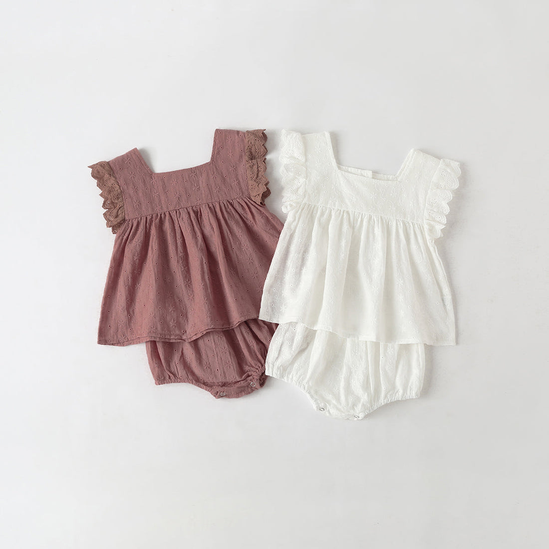 Baby Girl Solid Color Ruffle Design Square Neck Tops Combo Triangle Shorts 1 Pieces Sets-0