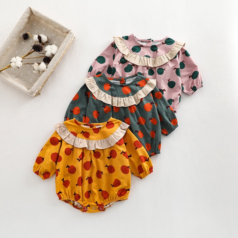 Baby Girl Fruit Orange Pattern Patchwork Design Long Sleeve Onesies-11