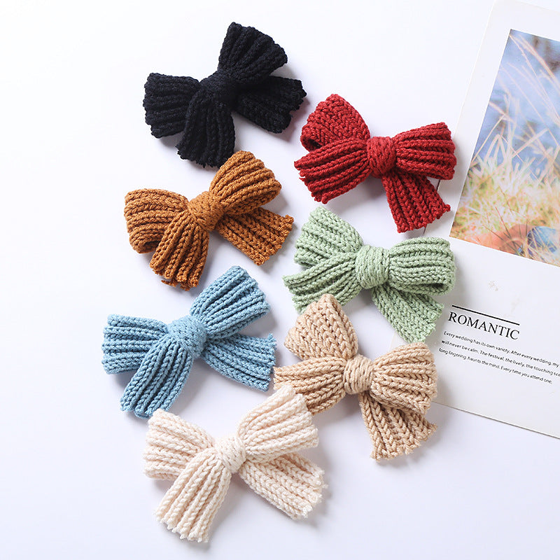 Baby Solid Color Big Knitted Bow Handmade Hairpin-0