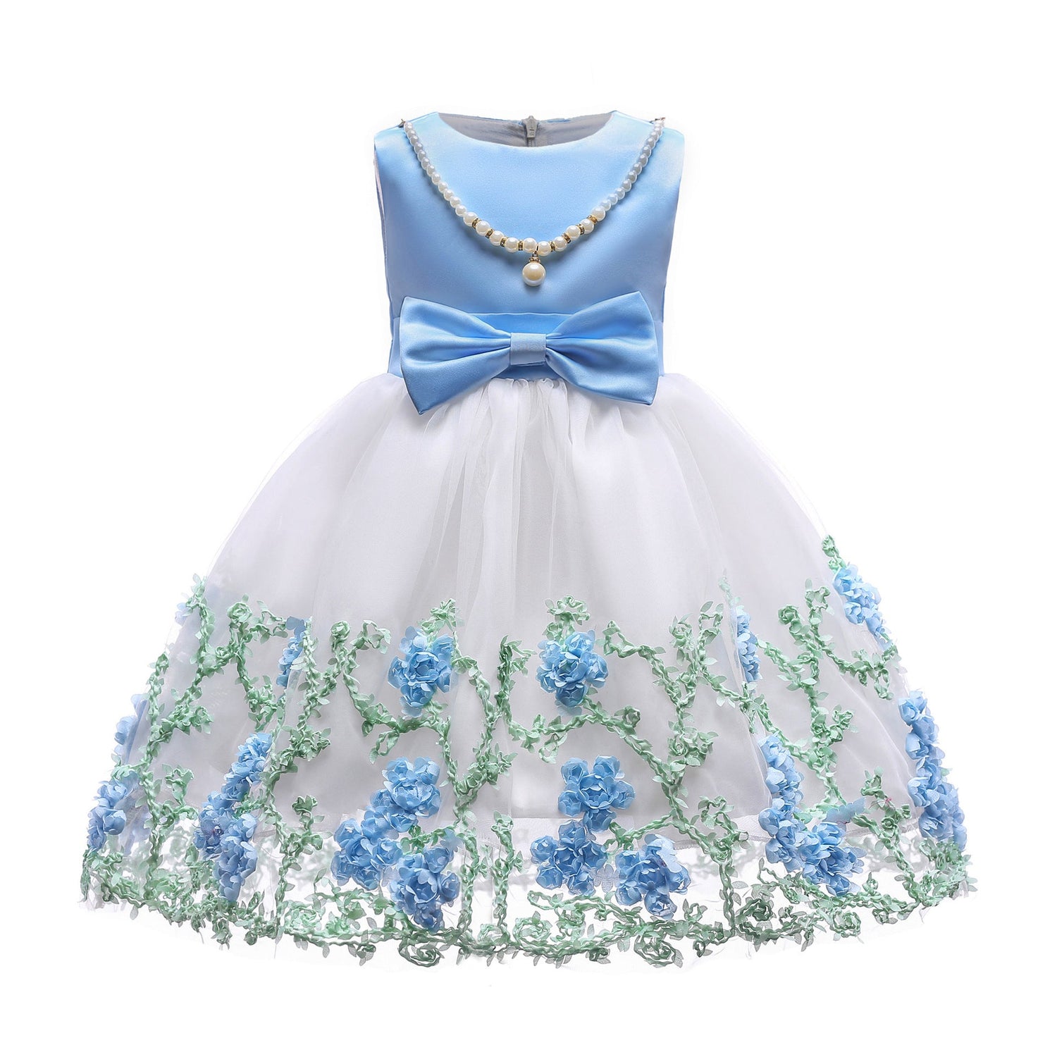 Baby Girl Flower Mesh Overlay Design Bow Tie Vest Dress Birthday Formal Dress-3