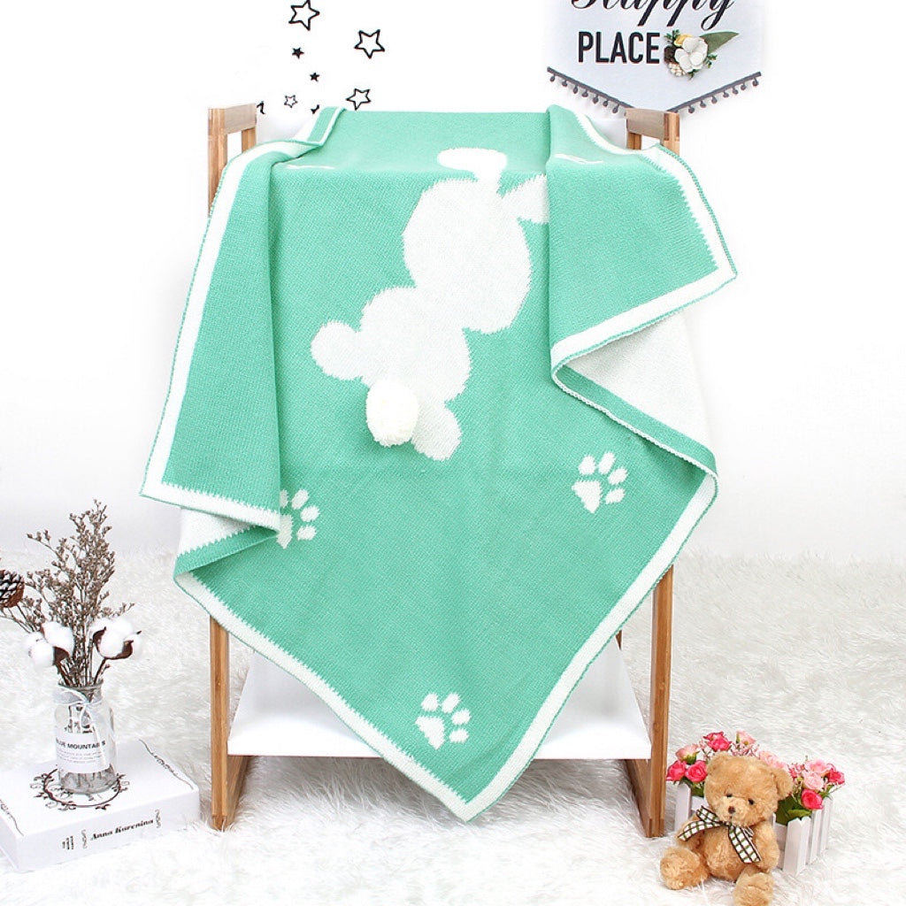 Baby Cartoon Rabbit &amp; Footprints Embroidered Graphic 3D Tail Blanket-11