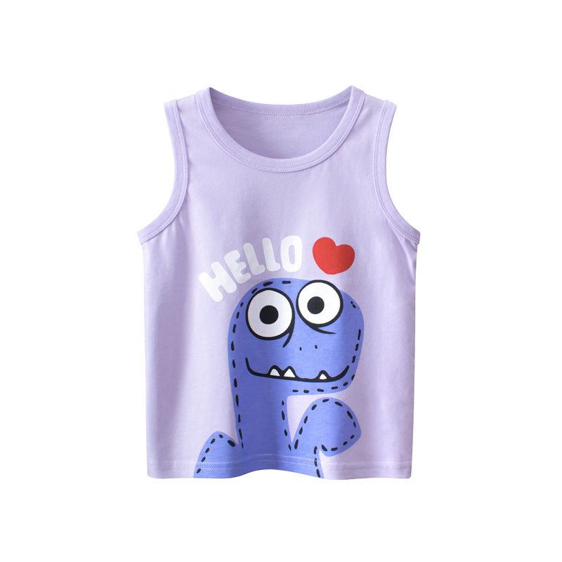 Baby Cartoon Print Pattern Sleeveless O-Neck Vest-0