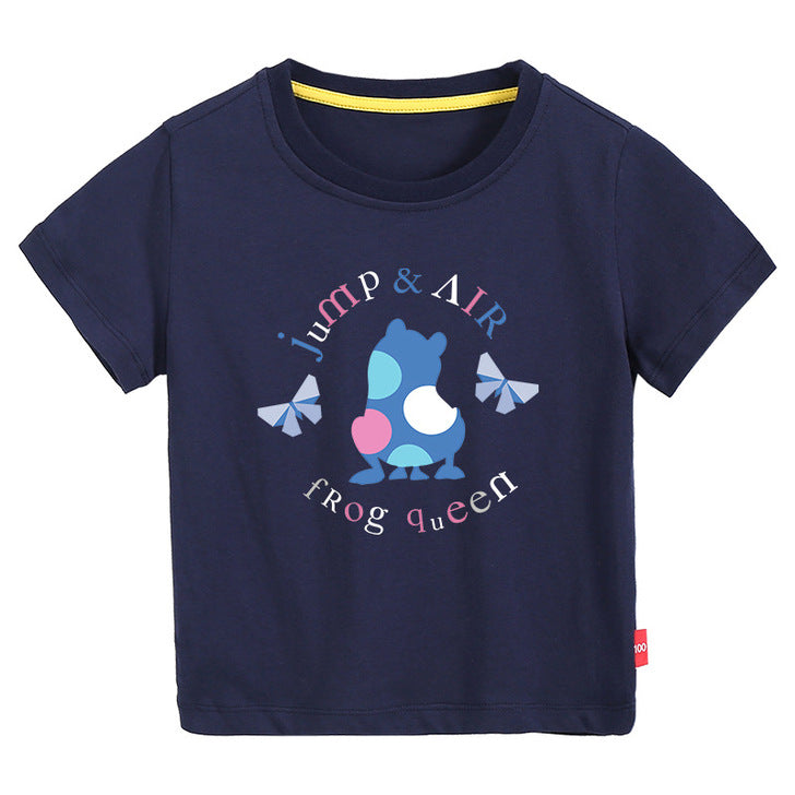 Baby Colorful Frog Print Pattern Short-Sleeved Round Collar Casual T-Shirt In Summer-11