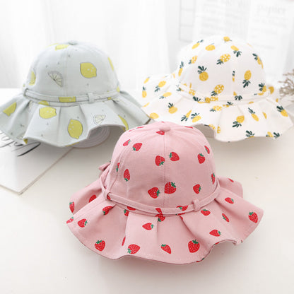 Baby Girl Floral Print Adjustable Design Sunshade Bucket Hats-0