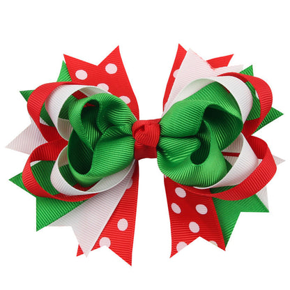 Christmas Various Pattern Dovetail Bow Shape Design Hair 5 Clips Festival Gift-12