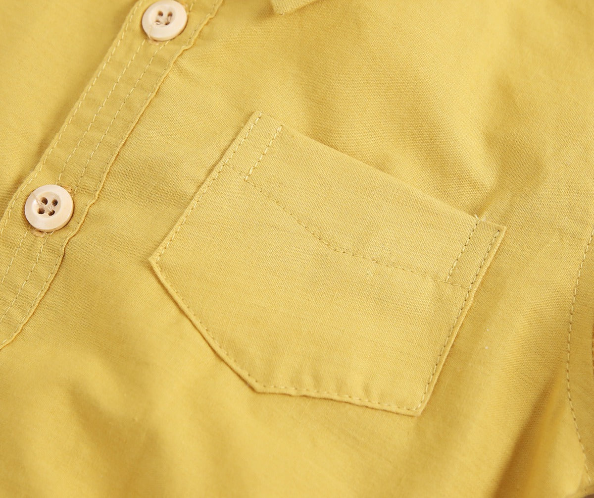 Baby Boy Solid Color Buttoned Shirt With Pockets Short Sleeve Onesies Online In Summer-12