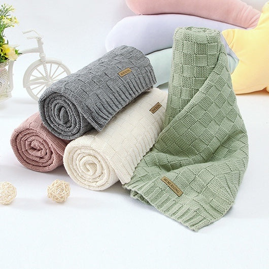 Kids Logo Patched Design Solid Color Knittted Warm Blanket-11