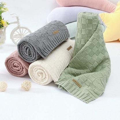 Kids Logo Patched Design Solid Color Knittted Warm Blanket-11