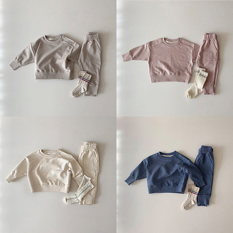 Baby Boy And Girl Solid Color Pullover Hoodies Combo Pants Pieces Sets-11