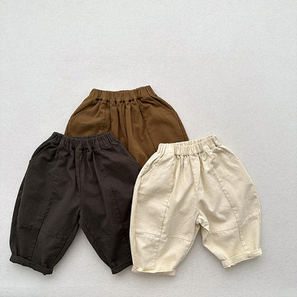 Spring New Children’s Korean Style Casual Trousers For Boys And Girls, Mountain Style Cross-Cut Seam Radish Pants-0