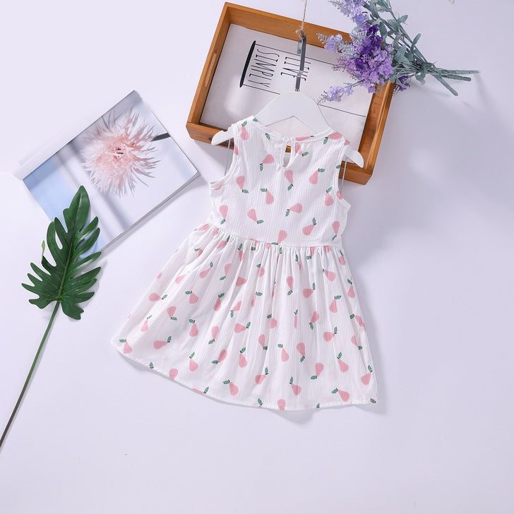 Baby Girls Floral Print Sleeveless Round Collar Dress In Summer-6