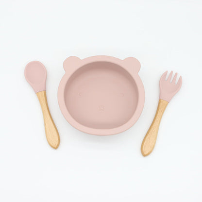 Baby Bear Shape Food Training Silicone Bowl With Spoon Tableware-10