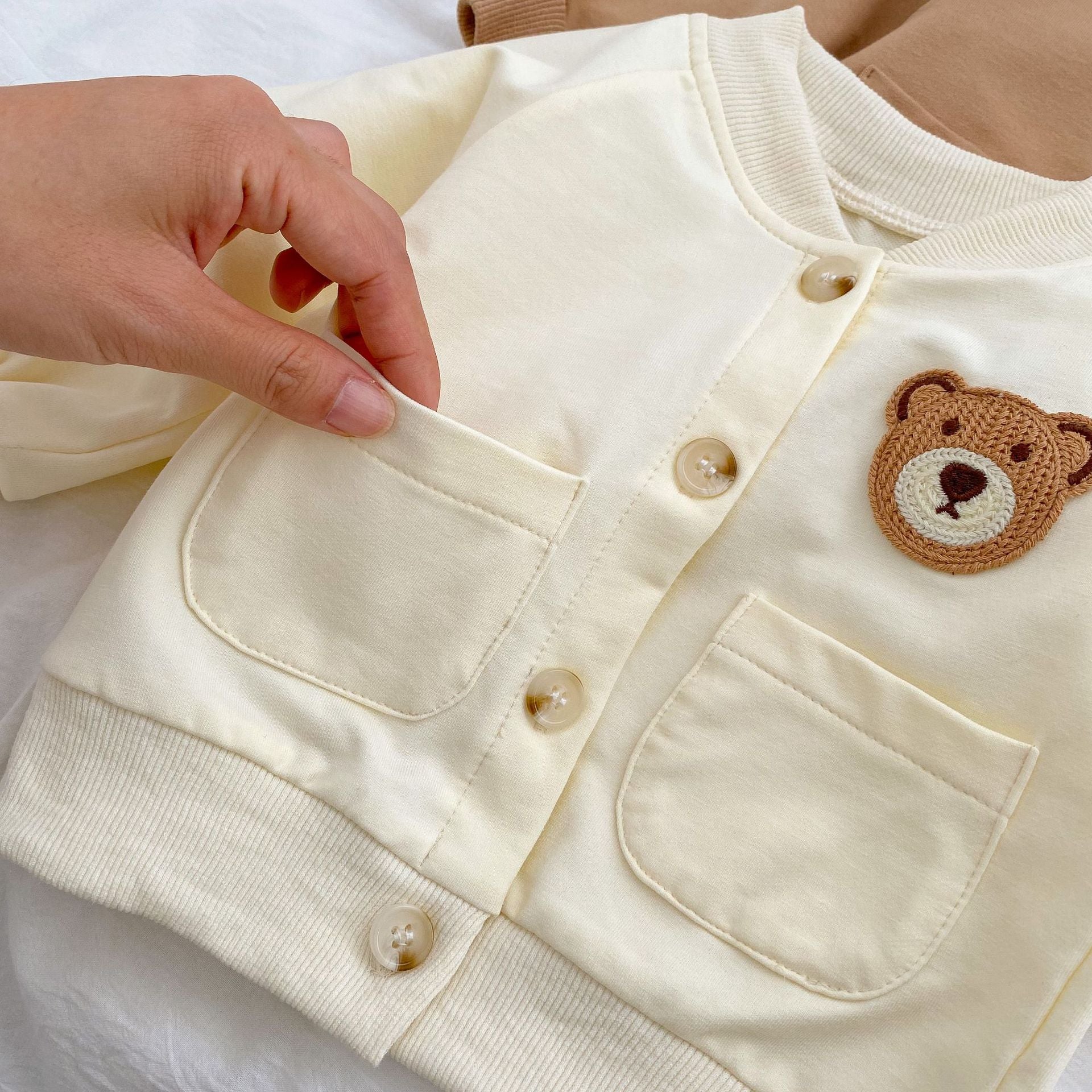 Baby Cartoon Bear Patched Pattern Cute Style Romper And Coat-12