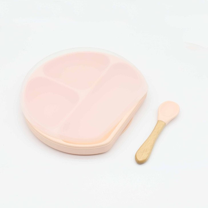 Baby Silicone Compartment Plate With Wooden Spoon-12